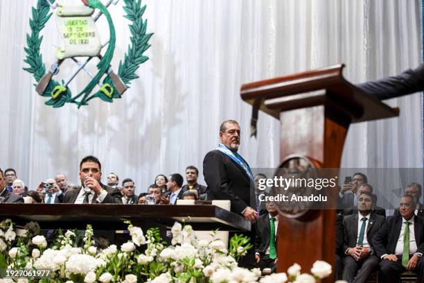 Bernardo Arevalo de Leon speaks during his swearing-in ceremony as President of Guatemala for the 2024-2028 term in a solemn session at the Miguel...