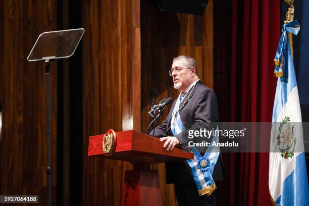 Bernardo Arevalo de Leon speaks during his swearing-in ceremony as President of Guatemala for the 2024-2028 term in a solemn session at the Miguel...