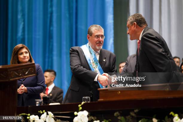 Guatemala's new President Bernardo Arevalo and new Vice-President Karin Herrera during inauguration ceremony at the Miguel Angel Asturias Cultural...