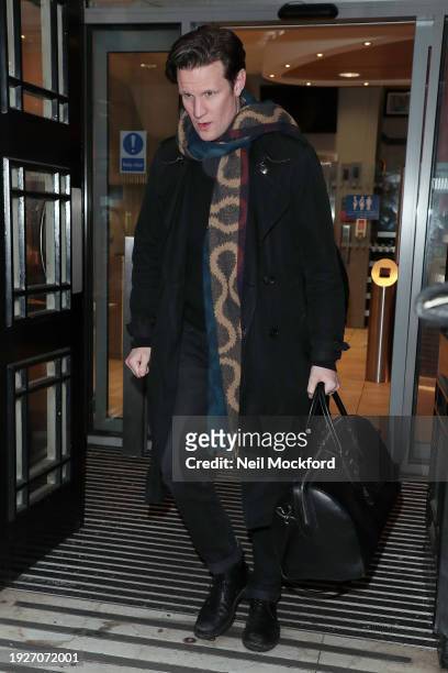 Matt Smith leaving BBC Radio 2 studios on January 12, 2024 in London, England.