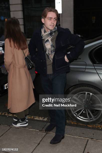 Barney Walsh arriving at BBC Radio 2 studios on January 12, 2024 in London, England.