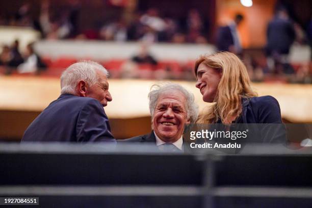 Foreign policy chief Josep Borrell, Organization of American States Secretary General, Luis Almagro and USAID Administrator Samantha Power, leader of...