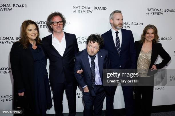 Nelle Fortenberry, Davis Guggenheim, Michael J. Fox, Michael Harte, and Annetta Marion attend the National Board Of Review 2024 Awards Gala at...