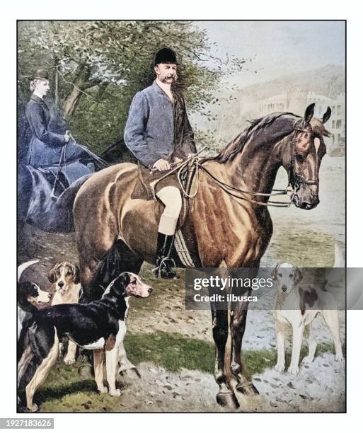 antique photo of paintings: hunter - hound stock illustrations