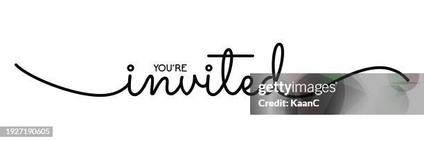 you're invited elegant calligraphy. hand drawn vector linear lettering. modern typography. vector stock illustration - hand sketch stock illustrations