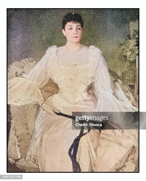antique photo of paintings: woman portrait - white dress stock illustrations
