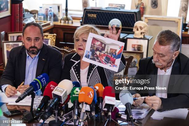 Daniel Sancho's lawyer, Carmen Balfagon, shows an image during a press conference on Daniel Sancho, January 12 in Madrid, Spain. Lawyers for Daniel...