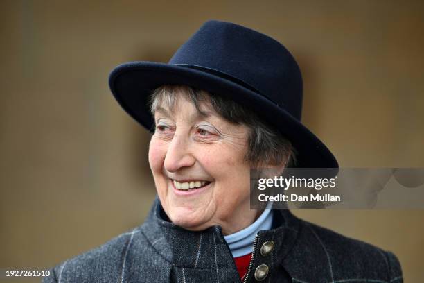 Henrietta Knight arrives at the racecourse after returning to training at Wincanton Racecourse on January 12, 2024 in Wincanton, England.