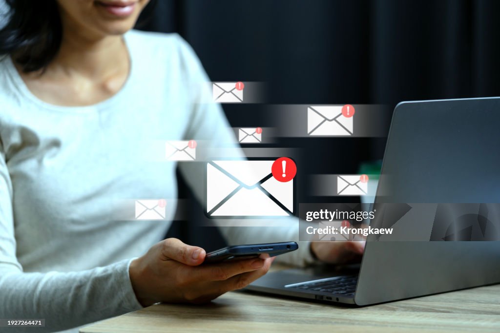 Alert Email inbox and spam virus with warning caution