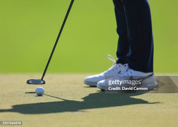 Detail photograph of Rory McIlroy of Northern Ireland's golf ball and putter on the third hole on Day Two of the Dubai Invitational at Dubai Creek...