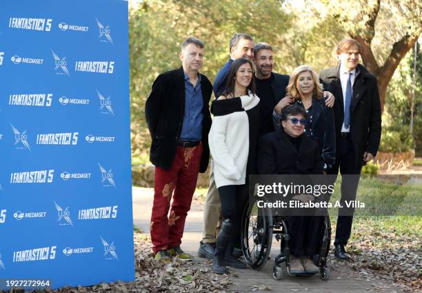 Daniele Cesarano, Luca Bernabei, Raoul Bova, Matilde Bernabei, Giancarlo Scheri and Luca Pancalli attend the photocall for the tv series "I...
