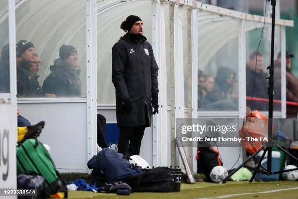 Darren Carter, Manager of Birmingham City, looks on during the Adobe Women's FA Cup Fourth Round match between Burnley Women and Birmingham City...