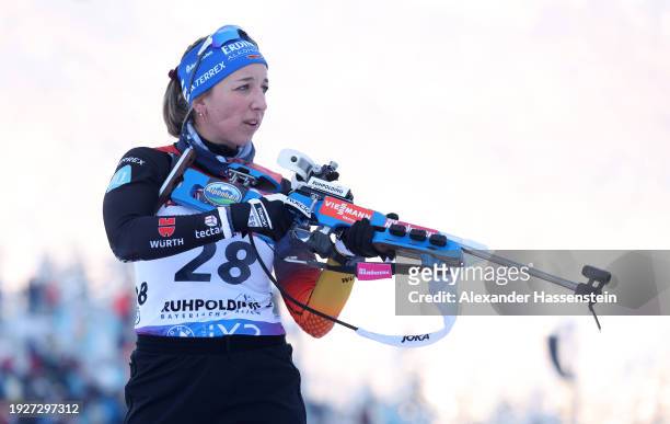 Franziska Preuss of Germany during zeroing prior to the Women 7.5 km Sprint at the BMW IBU World Cup Biathlon Ruhpolding on January 12, 2024 in...