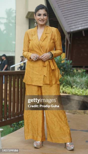Raveena Tandon attends the 'Karmma Calling' Disney+ Hotstar web series photocall on January 12, 2024 in Mumbai, India