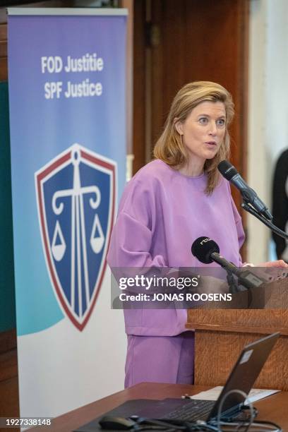 Interior Minister Annelies Verlinden is pictured at a press conference on the launch of the Inter-federal coordination to combat anti-semitism,...