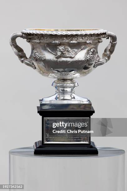 The Daphne Akhurst Memorial Cup at the trophy arrival ceremony during Day 1 of the 2024 Australian Open at Melbourne Park.