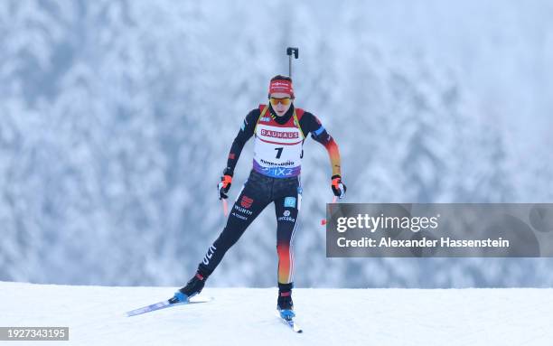 Vanessa Voigt of Germany in action during the Women 7.5 km Sprint at the BMW IBU World Cup Biathlon Ruhpolding on January 12, 2024 in Ruhpolding,...