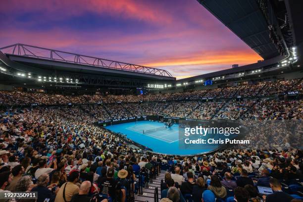 Rod Laver Arena atmosphere as Novak Djokovic of Serbia plays Dino Prizmic of Croatia on Day 1 of the 2024 Australian Open at Melbourne Park.