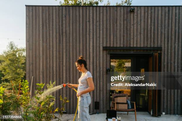 watering my plants - house backyard stock pictures, royalty-free photos & images