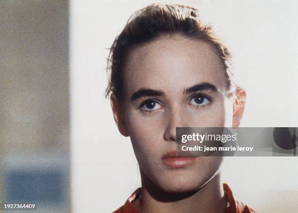 French actress Judith Godreche on the set of "La Desenchantee" , by French director, screenwriter and writer Benoit Jacquot. September 1989.