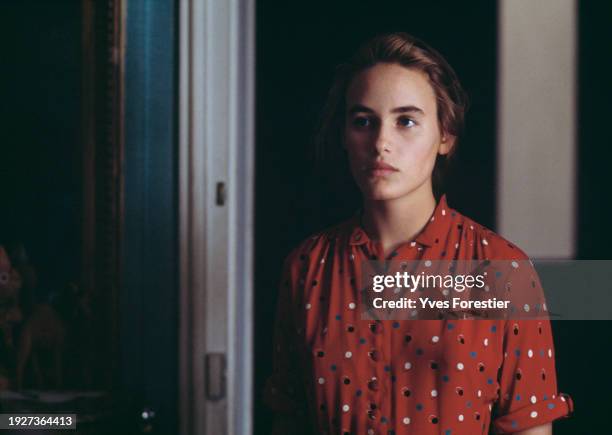 French actress Judith Godreche on the set of "La Desenchantee" , by French director, screenwriter and writer Benoit Jacquot. August 1989.