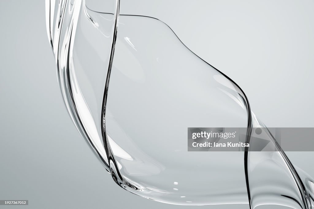 Transparent glass water splash background. Abstract gray 3D pattern.