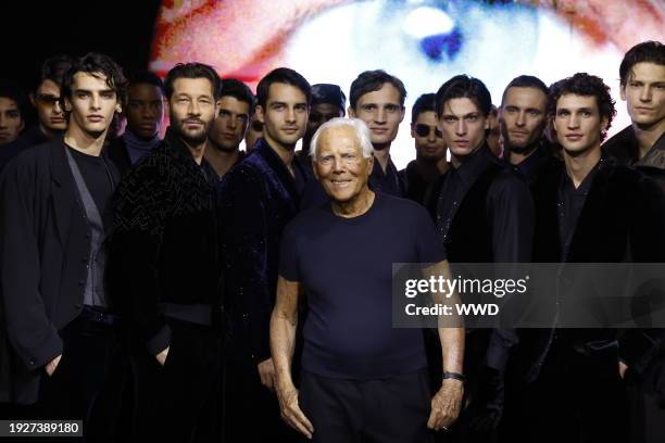 Giorgio Armani on the runway at Giorgio Armani Men's Fall 2024 as part of Milan Men's Fashion Week held on January 15, 2024 in Milan, Italy.