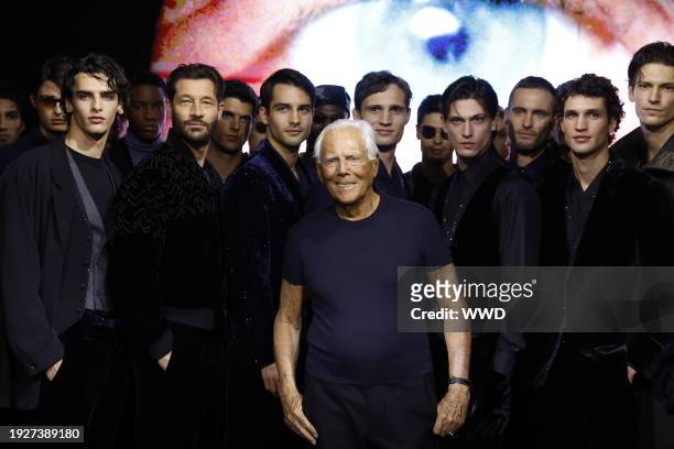 Giorgio Armani on the runway at Giorgio Armani Men's Fall 2024 as part of Milan Men's Fashion Week held on January 15, 2024 in Milan, Italy.