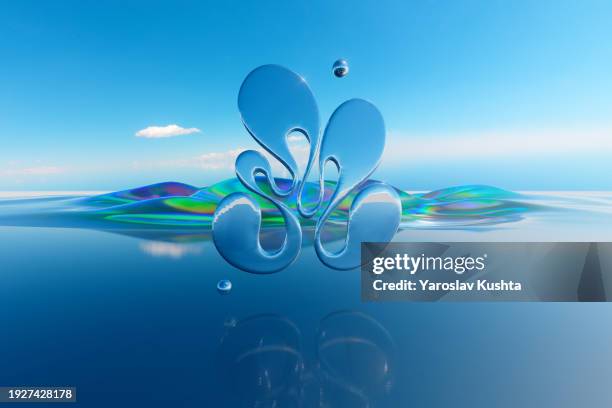 glass mirror abstract shapes monolith cgi landscape sunset - surrealismus stock-fotos und bilder