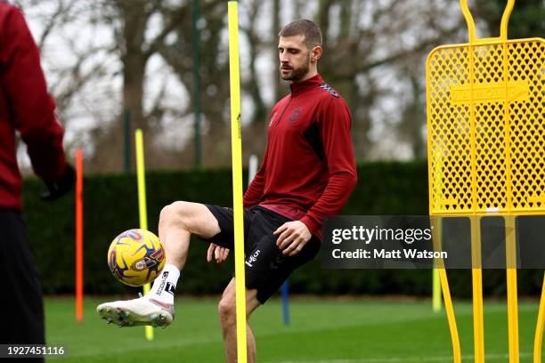 Jack Stephens during a Southampton FC training session at Staplewood Complex on January 12, 2024 in Southampton, England.