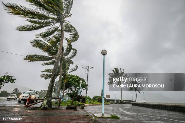 Turbulent weather caused by the Cyclone Belal is seen in Mahebourg on January 15, 2024. Heavy flooding hit Mauritius on January 15, 2024 as a...