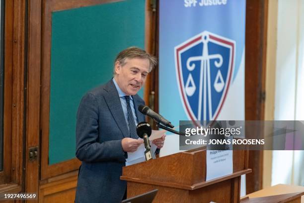 The President of the Central Jewish Consistory in Belgium Philippe Markiewickz speaks during a press conference to launch the Inter-federal...