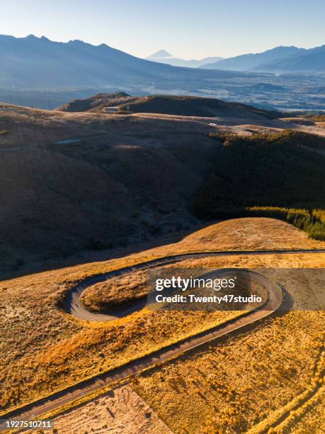 aerial view of the mountain pass on mount kirikamine in nagano prefecture, japan - chino stock pictures, royalty-free photos & images