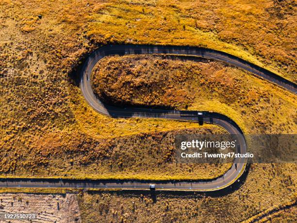 aerial view of the mountain pass on mount kirikamine in nagano prefecture, japan - chino stock pictures, royalty-free photos & images