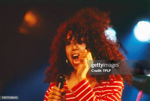 Photo of British R&B singer Dee Lewis performs onstage at the Montreux Rock Festival, Montreux, Switzerland, May 12, 1988.