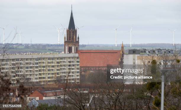 January 2024, Mecklenburg-Western Pomerania, Neubrandenburg: View of St. Mary's Church, the main parish church and concert church in Neubrandenburg....
