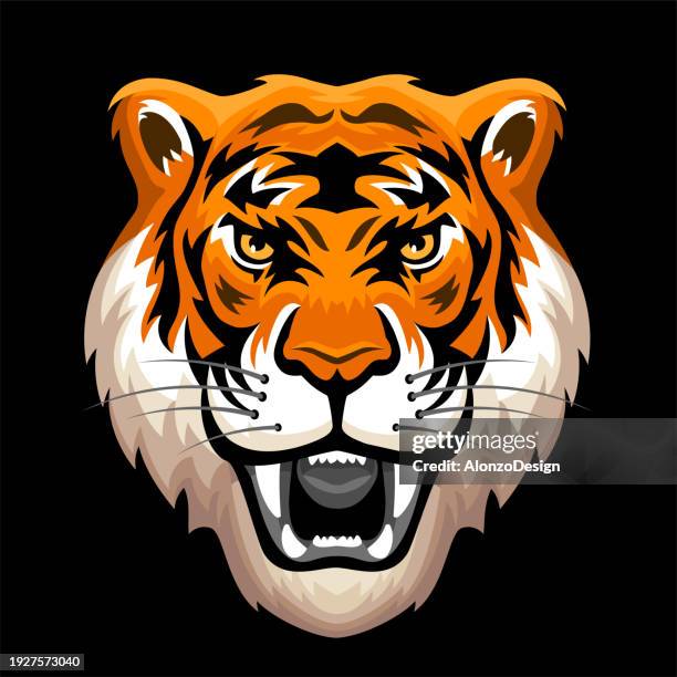 tiger roaring. tiger head tattoo. mascot creative design - tiger roar stock illustrations