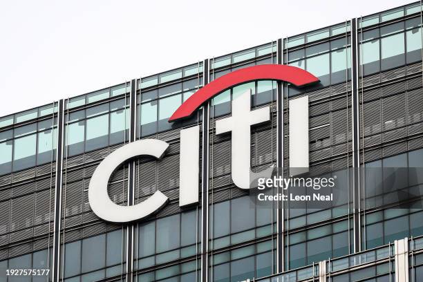 General view of the offices of the Citibank financial institution in Canary Wharf on January 12, 2024 in London, England. Citibank reported its worst...