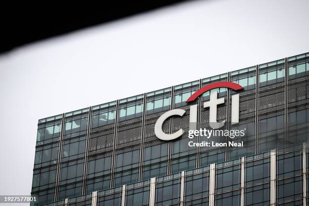 General view of the offices of the Citibank financial institution in Canary Wharf on January 12, 2024 in London, England. Citibank reported its worst...