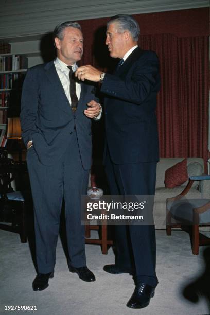 New York Governor Nelson Rockefeller and Michigan Governor George Romney during a meeting at Rockefeller's home in New York, September 14th 1967.