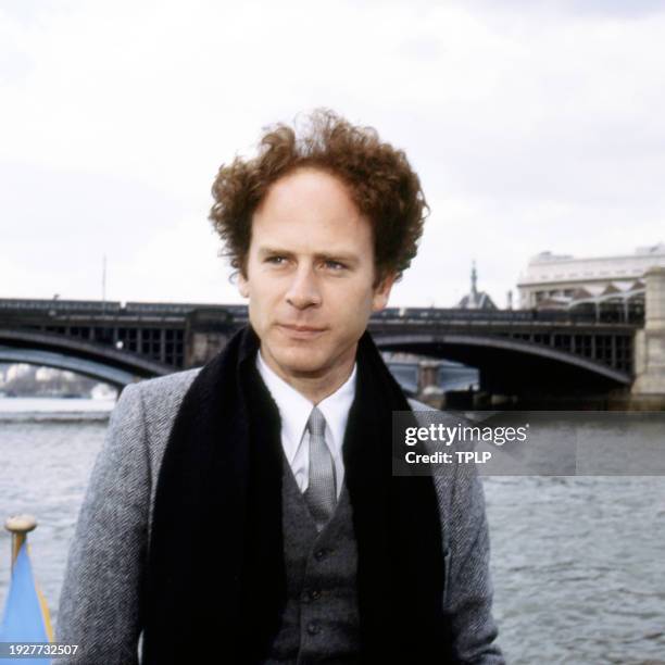 Portrait of American Pop singer and actor Art Garfunkel on a boat on the Themes, London, England, May 6, 1979.