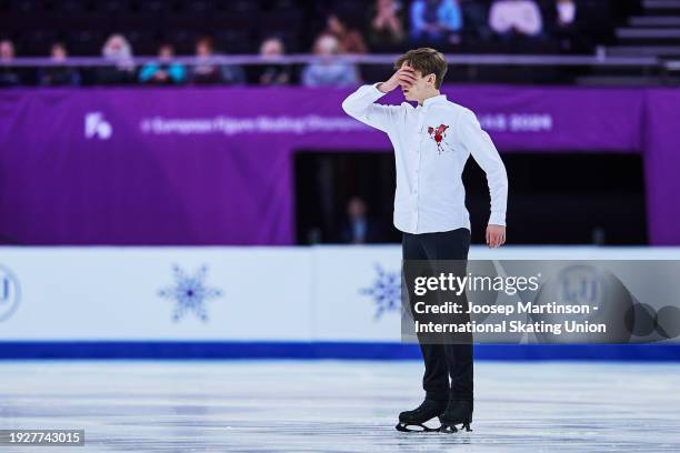 Ivan Shmuratko of Ukraine competes in the Men's Free Skating during the ISU European Figure Skating Championships at Zalgirio Arena on January 12,...