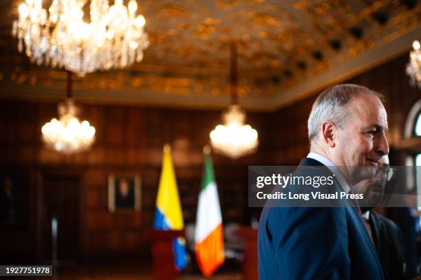 Ireland's Deputy Prime Minister and Minister of Foreign Affairs and Defense, Micheal Martin, during a press conference at Bogota's San Carlos Palace...