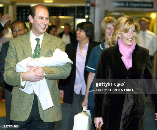 The Earl and Countess of Wessex leave Frimley Park Hospital near London with their new born daughter, 23 November 23, 2003. The baby was delivered by...