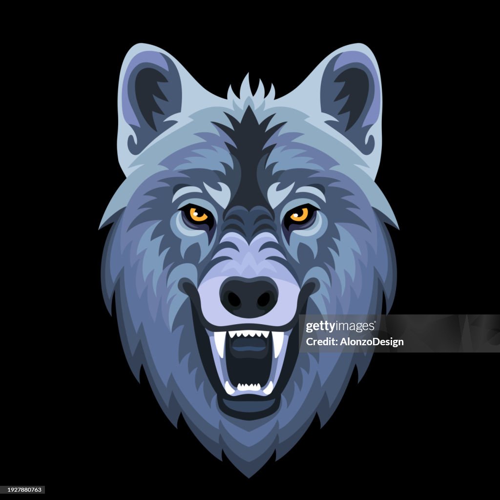 Angry Wolf Face. Wolf head mascot. Logo design illustration.