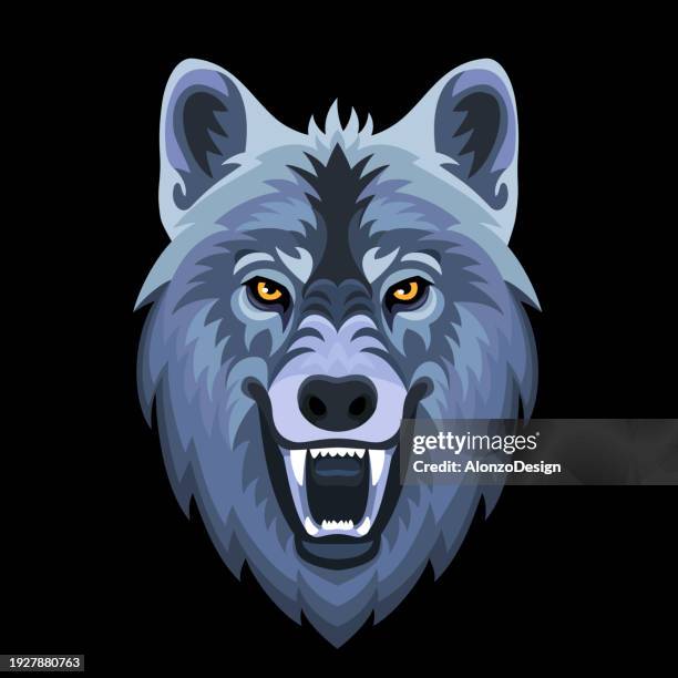 angry wolf face. wolf head mascot. logo design illustration. - angry wolf eyes stock illustrations
