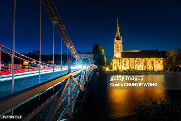 marlow bridge and the river thames at twilight - chain bridge suspension bridge stock pictures, royalty-free photos & images