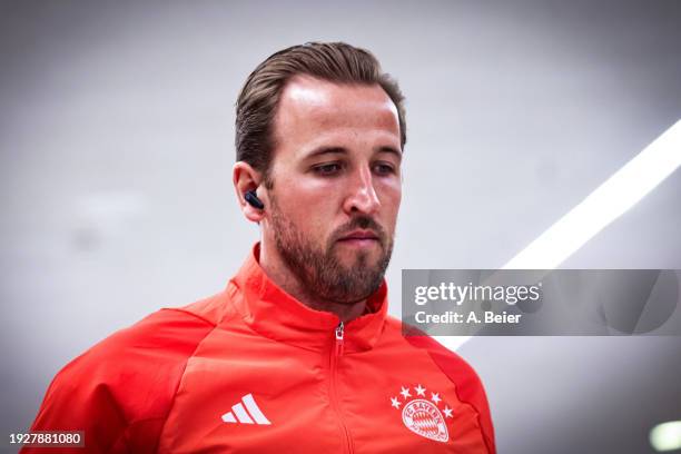 Harry Kane of Bayern Munich arrives at the stadium prior to the Bundesliga match between FC Bayern München and TSG Hoffenheim at Allianz Arena on...