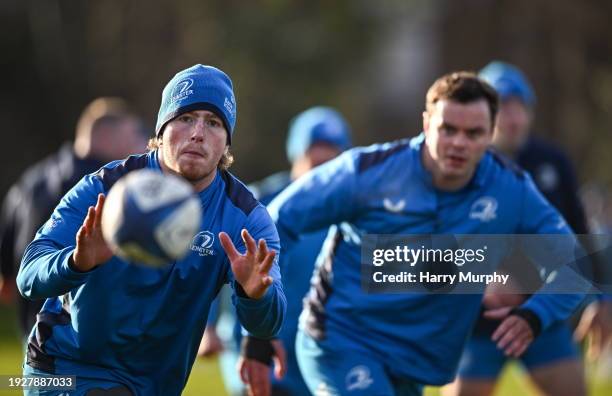 Dublin , Ireland - 15 January 2024; Joe McCarthy and James Ryan during a Leinster Rugby squad training session at UCD in Dublin.