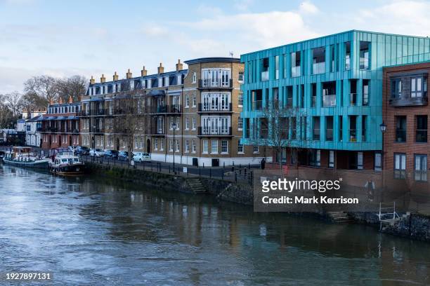 Riverside apartments are viewed from Windsor Bridge on 11th January 2024 in Windsor, United Kingdom.